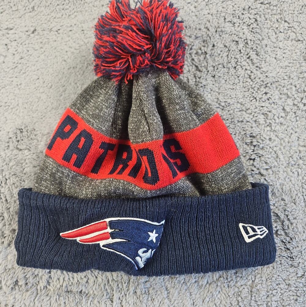 New England Patriots NFL Knit Beanie Hat Pom Navy Gray Red